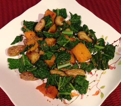 Roasted Butternut Squash, Potatoes And Kale With Pecan Parmesan