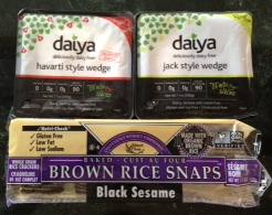 Edward & Sons Black Sesame Brown Rice Snaps and Daiya Havarti & Jack Style Wedges