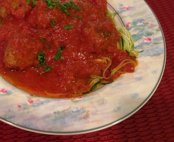 Zucchini Spaghetti With Marinara Sauce & Vegan Meatballs