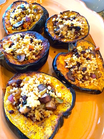 Acorn Squash stuffed with Sweet Rice, Currants and Vegetables