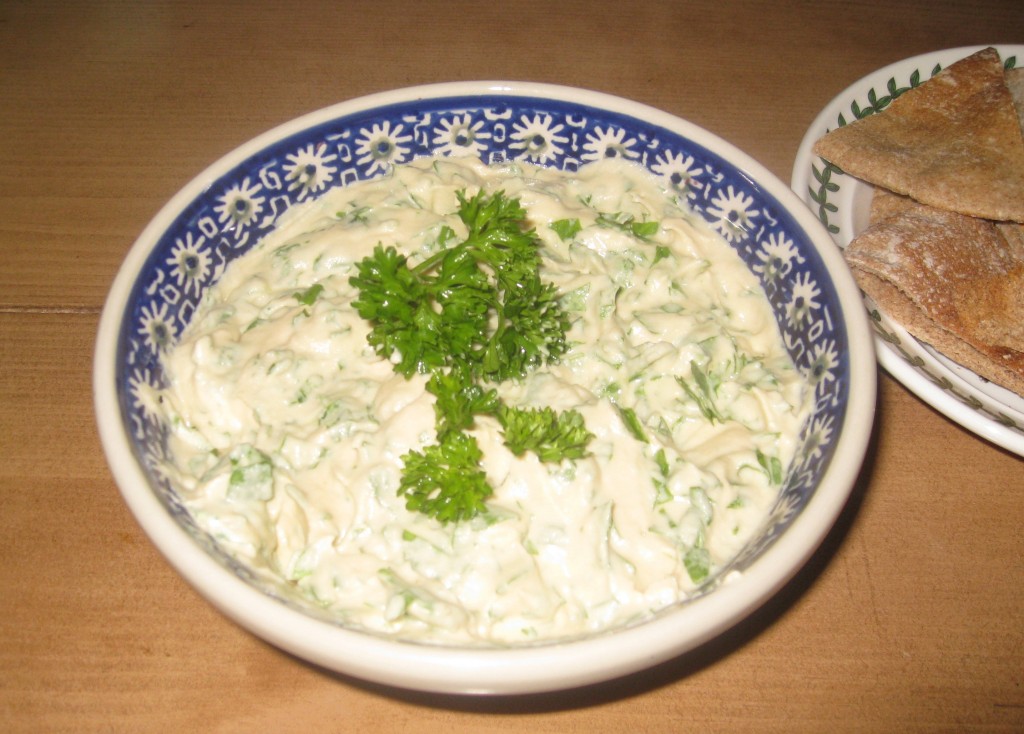 Hummus With Roasted Shallots, Roasted Garlic And Arugula