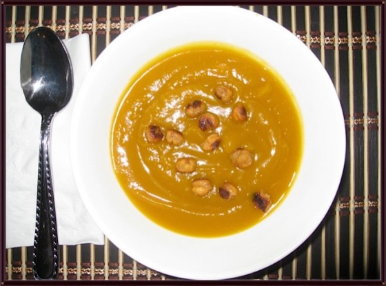 Sweet And Simple Kabocha Squash Soup With Roasted Chickpea Nuts