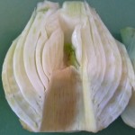 Fennel bulb half after removal of hard core center