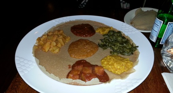 Vegetarian Sampler at Mesob Ethiopian Restaurant in Montclair, New Jersey