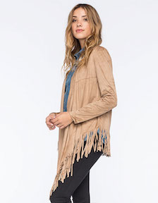 Say What Women's Faux Suede Fringed Kimono (V)